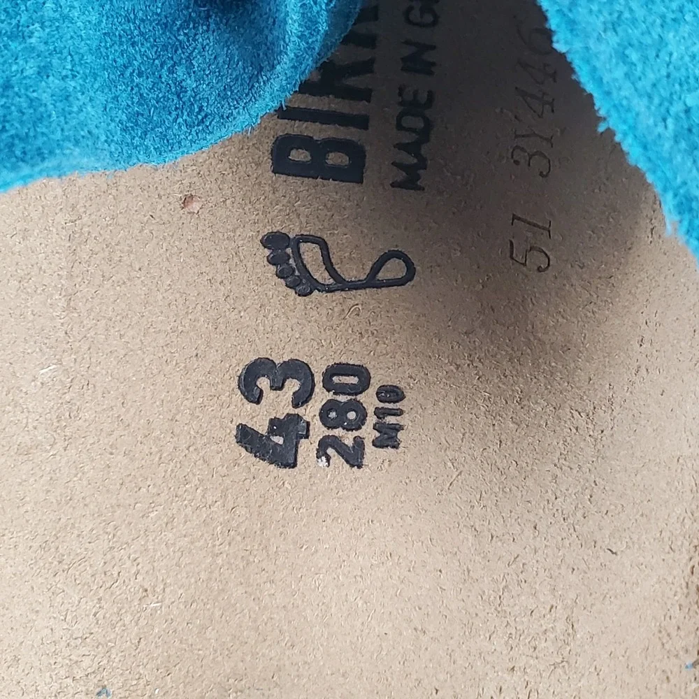 Birkenstock Uji Mens Slide Sandals Sz 10 Deep Turquoise Suede Hook & Loop Strap